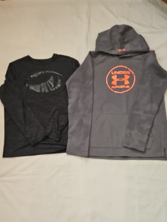 Under Armour Other - Under Armour Kids Gray Hoodie with Orange Logo & Black Long Sleeve Shirt Boys XL